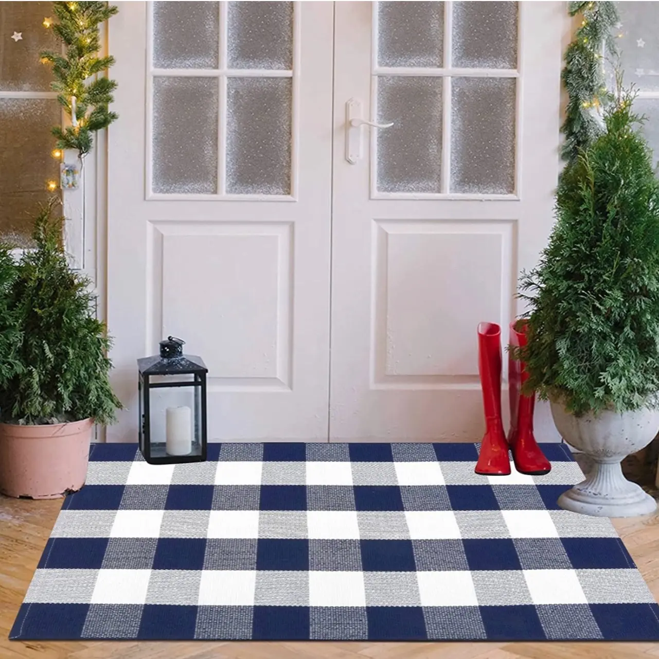 Buffalo Plaid Doormat Rug 27.5 x 43 Inches Cotton Hand-Woven Reversible Floor Mat checkered