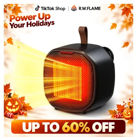 R.W.FLAME Compact Portable Electric Ceramic Space Heater - Desk-Size, Handle, Adjustable Heating Temperature (60℉-87℉), 200W+ Built-In Safety Features (Auto Overheat Shut-Off, Tip-Over Protection) for Bedroom/Office Indoor Use