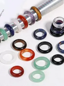 10pcs Random Color Natural Stone Rings, Boho Style Marble Pattern, Fashionable Natural Texture, Perfect for Young Adults, Ideal Gift