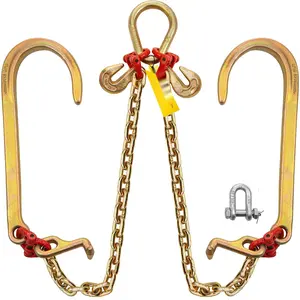 V Bridle Chain, 5/16 Inch By 2 Feet Tow Chain, Grade 80 V-Bridle Transport Chain, 9260 Lbs Break Strength, Includes TJ Hooks And Crab Hooks, Heavy Duty Pear Link Connector And Chain Shorteners, Ideal For Heavy Lifting And Towing