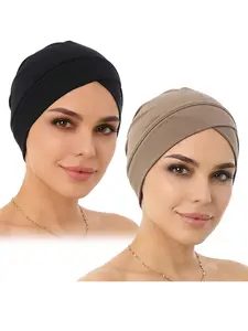 2pcs Ethnic Bottom Hats, Modal Cotton Solid Color Chemotherapy Cap, Indian Head Wrap Hat, Comfortable and Stylish