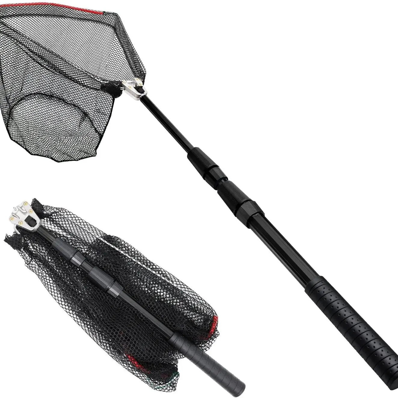 Fishing Net Fish Landing Net Collapsible Fish Net with Anti-Slip Telescoping Rubber Pole Handle for Kids Adults in Saltwater Freshwater Fishing Gear Fishing Supplies