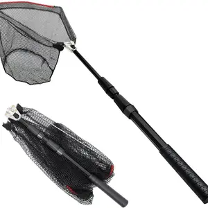 Fishing Net Fish Landing Net Collapsible Fish Net with Anti-Slip Telescoping Rubber Pole Handle for Kids Adults in Saltwater Freshwater Fishing Gear