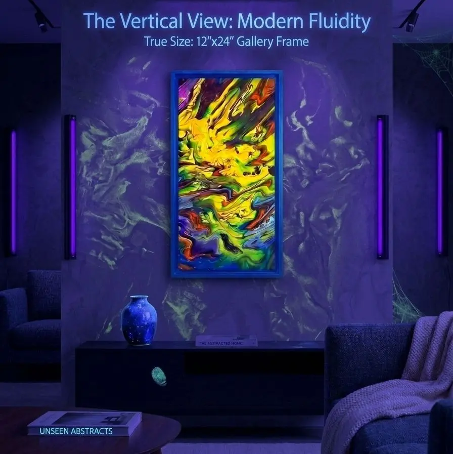 UV Light Reflective Acrylic Pour Wall Art Painting - 12x24 in Stretched Canvas Room Decor, Home Supplies Gift for Wall Decor Plaques & Signs