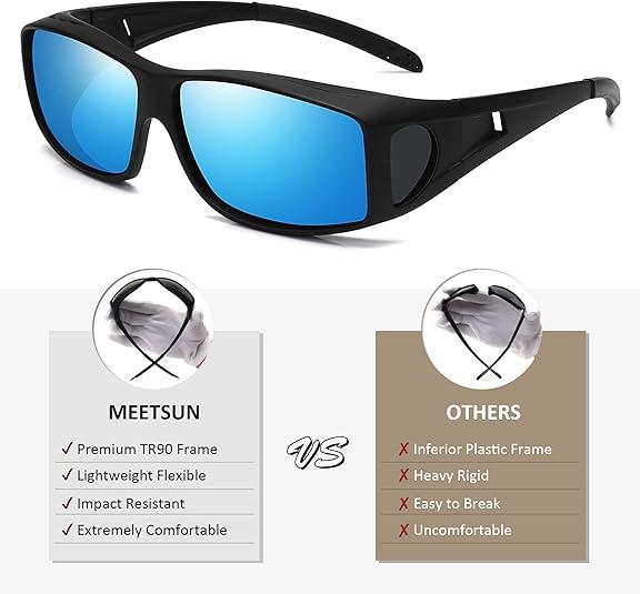 MEETSUN Wrap Around Sunglasses Unisex Polarized UV400 Protection Fit Over Prescription Glasses TAC HD TR90 Frame Men's Rugged Sunglasses