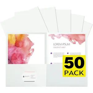 50Pcs White Folders with Pockets and Business Card Holder, 2 Pocket Folders for School, Home or Office, Durable Heavy Duty File Folders