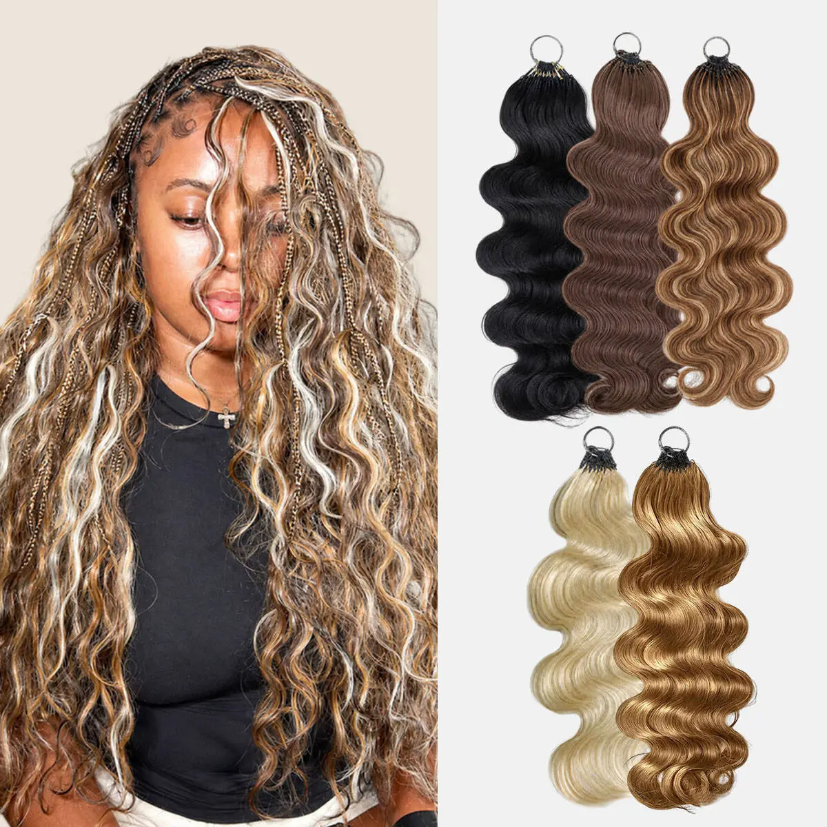 OQ HAIR 18 Inches Mix Colored Body Wave Crochet Human Hair Pre Separated 50g 32-38 Strands 613 Blond Color Invisible Miracle Knots Boho Crochet Bundles