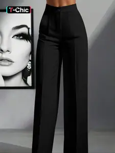 Women's High Waisted Slimming Straight Leg Pants, Casual Zipper Drop Crotch Leisure Trousers, Fitted All Seasons Fashion, Casual Plain Trousers