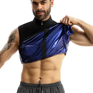 Menswear Sauna Suit Sweat Vest Shirt Body Shaper Shapewear Sleeveless Workout Tank Top Tummy Control Fitness Zipper Jacket Casual Layer Outdoor with Pocket Minimalist Sports Stylish