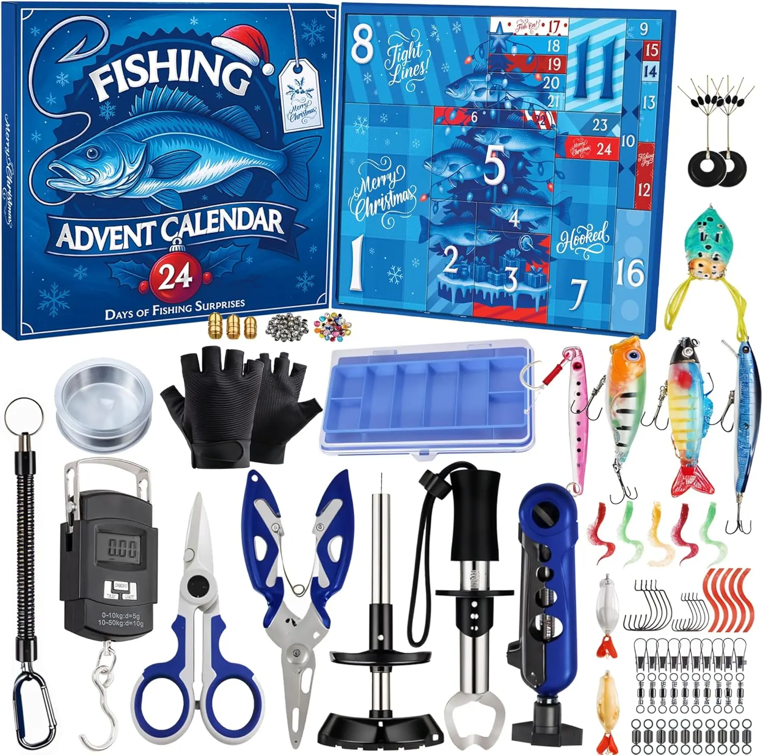 2025 24-Day Christmas Fishing Advent Countdown Calendar - Assorted Fishing Accessories Surprise Gifts for Men, Teen Boys