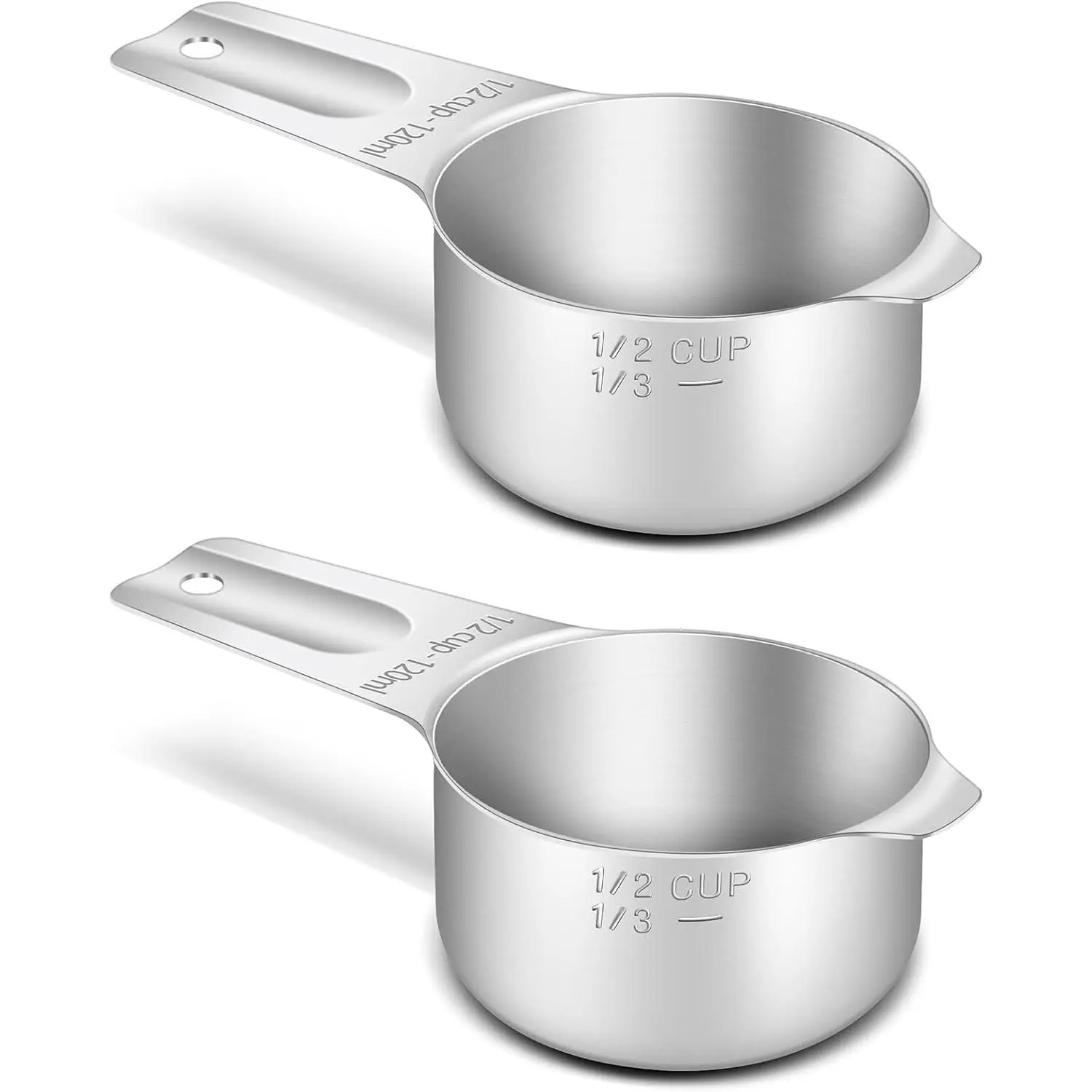 2PCS 1/2Cup (120ml  4oz) Single Measuring Cup Stainless Steel Measure Scoop Metric and US Measurement Heavy Duty Dishwasher Safe