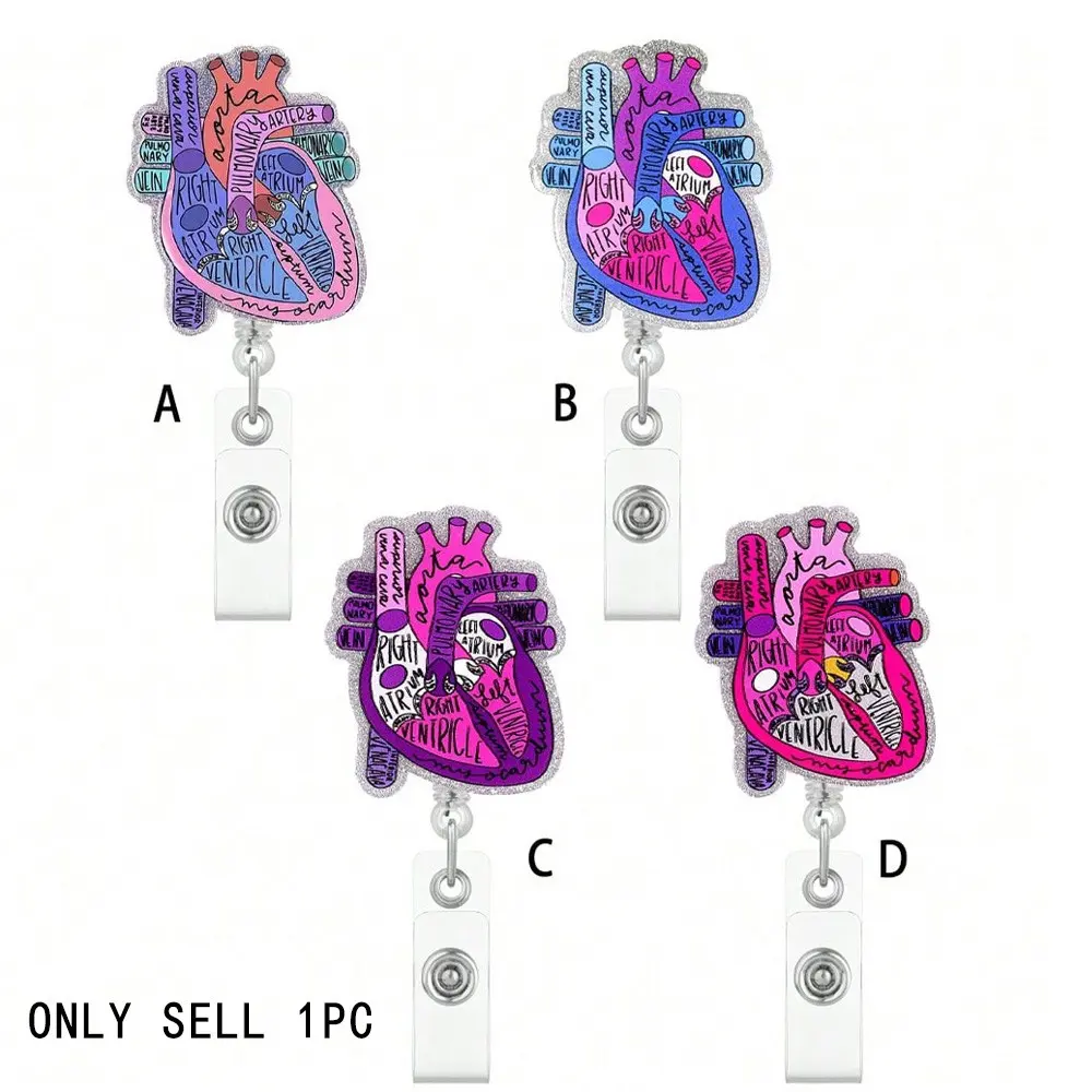 Heart Pattern Badge Holder, 1 Count Retractable Nursing Badge Reel with ID Clip, Medical Badge, Identification Badges & Supplies for Nurse Doctor Student Worker, Heart Anatomy, Id Badge Holders Retractable