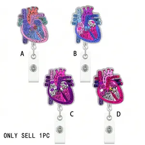 Heart Pattern Badge Holder, 1 Count Retractable Badge Reel with ID Clip, Medical Badge, Identification Badges & Supplies for Nurse Doctor Student Worker, Heart Anatomy