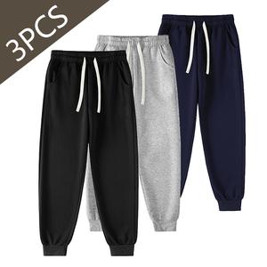 (3PCS) Men's Solid Color Drawstring Waist Pants Set - Casual and comfortable loose-fitting pants with cuffed ankles, suitable for spring and autumn wear, street style men's bottoms, everyday wear, men's pants layering. sweatpants men Menswear Beige