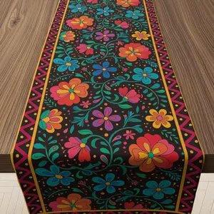 Mexican Fiesta Table Runner, Cinco De Mayo and Dia De Los Muertos Rustic Linen Table Decor for Fiesta Party Home Dining Room Kitchen