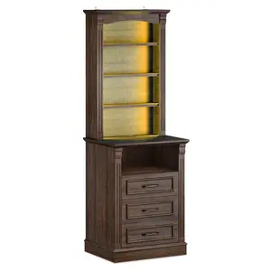 61 Inches Tall Nightstand with Charging Station and LED Light Walnut