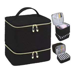 Double Layer Quilted Nail Polish Storage Bag, Portable Nail Art Organizer, Cosmetic Storage Zipper Makeup Organizer Pouch Multifunctional Bag for Women & Girls (bag Only), Makeup Bags