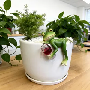 Resin Frog Figurines Planter Decor - Whimsical Little Cute Frog Statue for Plant Pot - Decorative Ornament for Indoor & Patio, Yard Art, Fairy Adorable Birthday & Christmas Gift Idea for Frog Lovers, Women - Stocking Stuffer