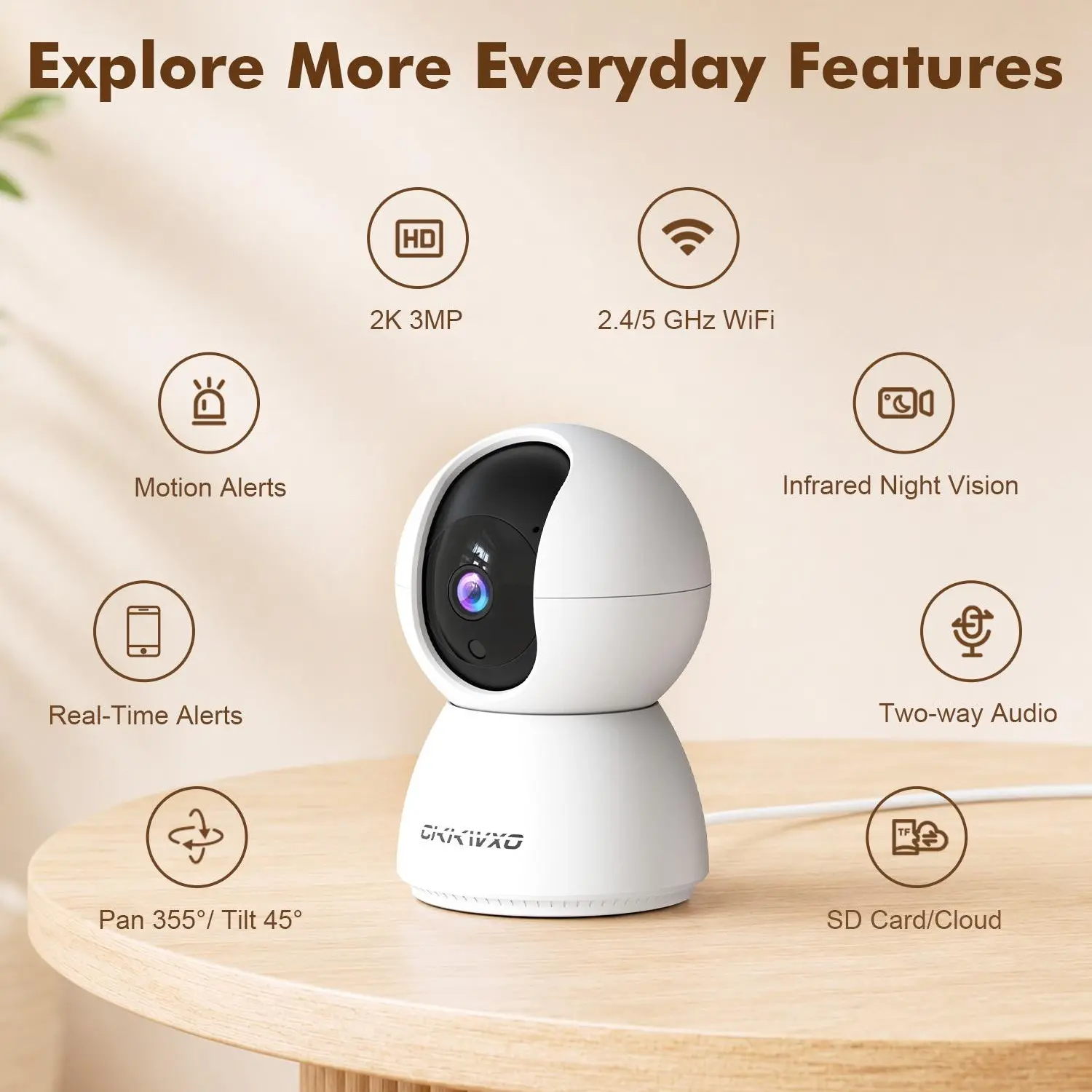 2K Indoor Security Camera - Dual-Band WiFi Pet & Baby Monitor, IR Night Vision, 2-Way Audio, Motion Tracking, App Control, Google Assistant & Alexa Compatible Home Security Camera