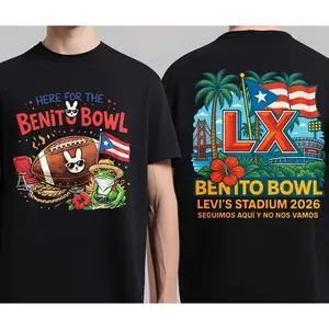oloey Here For The Benito Bowl 2026 Oversized T-Shirt, Puerto Rico Flag & Frog Graphic Tee,Stadium Event Shirt, Retro Football Streetwear for Men & Women