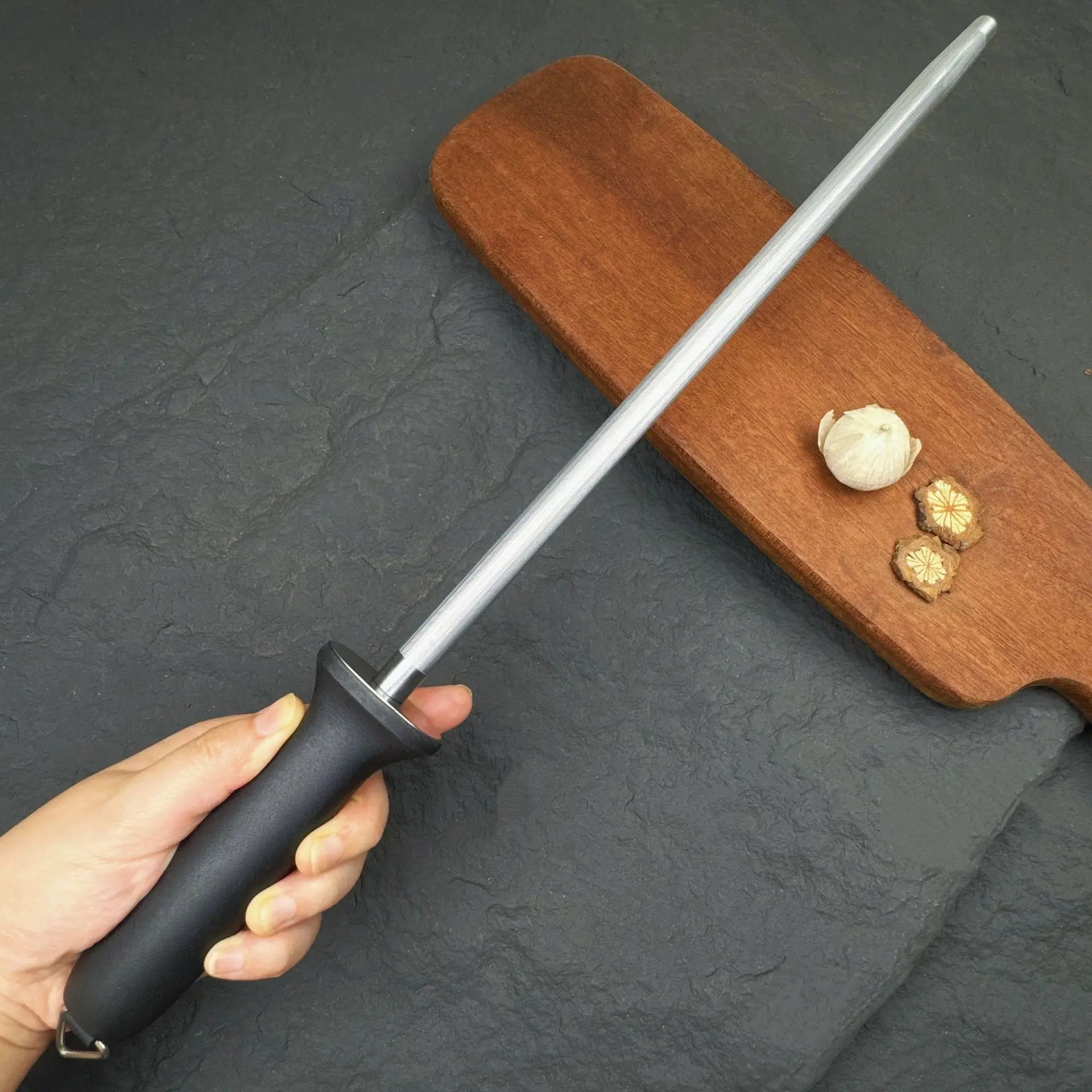 Knife Sharpening Steel 12 Inch Carbon Steel Honing Rod Kitchen Knife Sharpener Rod with Hanging Hole for Home Kitchen Cooking