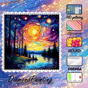 DIY 5D Velvet Diamond Painting Kit, AB Drill, Fairy Dust Drill, Crystal Drill, Starry Sky, Galaxy, Lake, Forest Diamond Embroidery, Special Craft Art Kit, Wall Decor, Gift for Family, Lovers, Friends