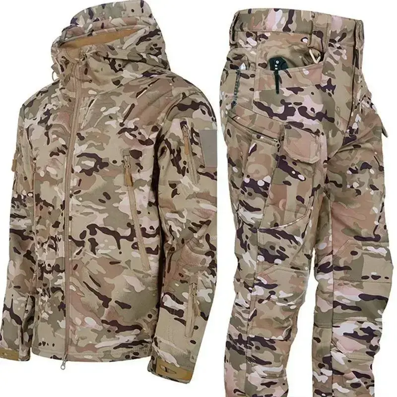 New Men's Winter Jacket Tactical Sets FleecedWindproof Waterproof Padding Suits Uniform Pockets Camo New Men's Winter Jacket Tactical Sets FleecedWindproof Waterproof Padding Suits Uniform Pockets Camo