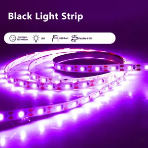 5V USB Black Light Strip LED 60 LED/M Glow in the Dark 385-400 Nanometers for Halloween Birthday Party Fluorescent Poster Painting Lamp Decoration Dance Floor Flexible Neon Signs
