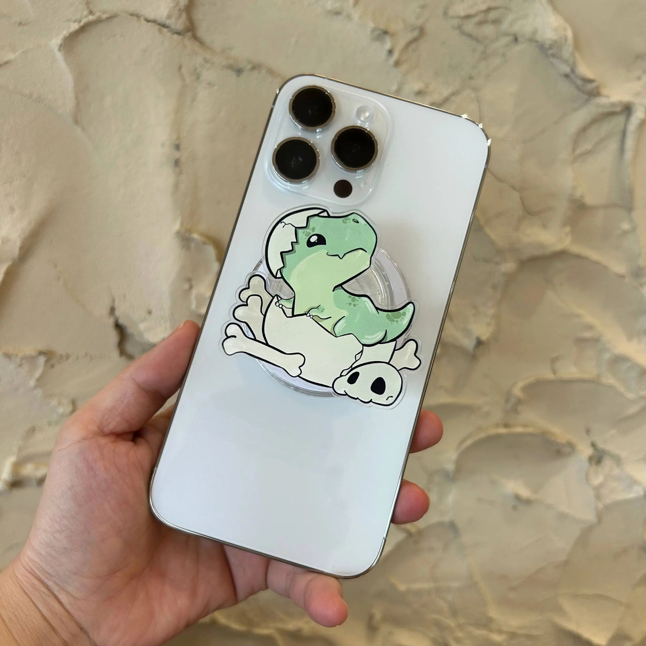 Cute Dinosaur Skeleton Phone Grip - 2D Acrylic Dino Magnetic Grip, Detachable Phone Holder & Kickstand, Funny Prehistoric Gift for Dino Lovers