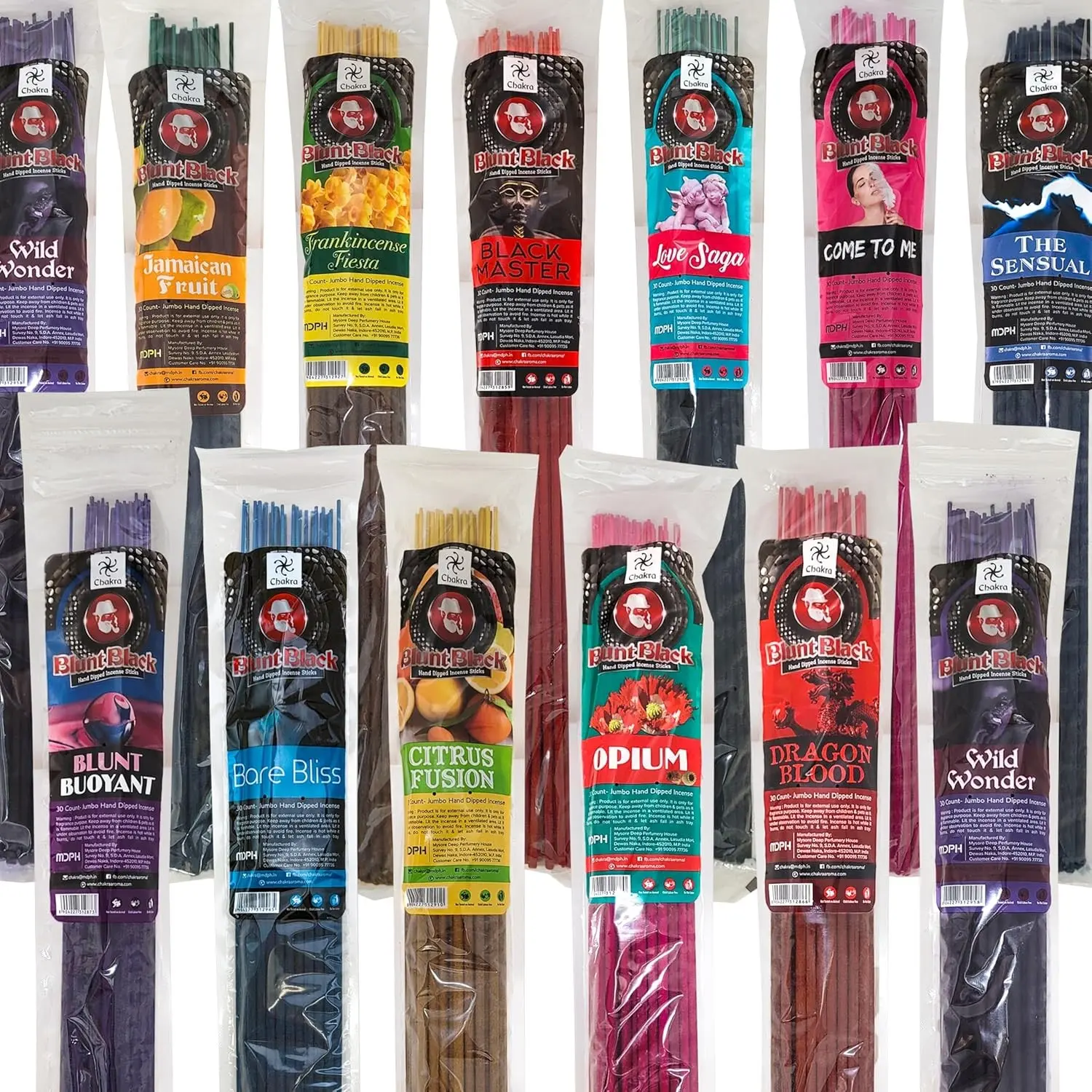 Blunt Black Jumbo Hand Dipped 19" Incense Sticks 30-Stick Packs - Assorted Scents With 1 Incense Holder