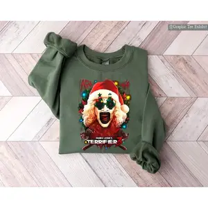 #Terrifier.Santa Clown Christmas Sweatshirt, Horror Xmas Sweater, #Terrifier 3 Art The Clown Tee, Creepy Holiday Shirt, Scary Santa Outfit , Solid Colors