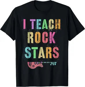 Casual Cotton shortsleeve tees I TEACH ROCKSTARS Band Vibes Teacher Rocks My Music Teaching T-Shirt