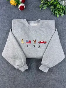 USA Embroidered Icons Crewneck Sweatshirt  ,America Sweatshirt ,4th of July crewneck , Country, Western, Cowboy Sweatshirt