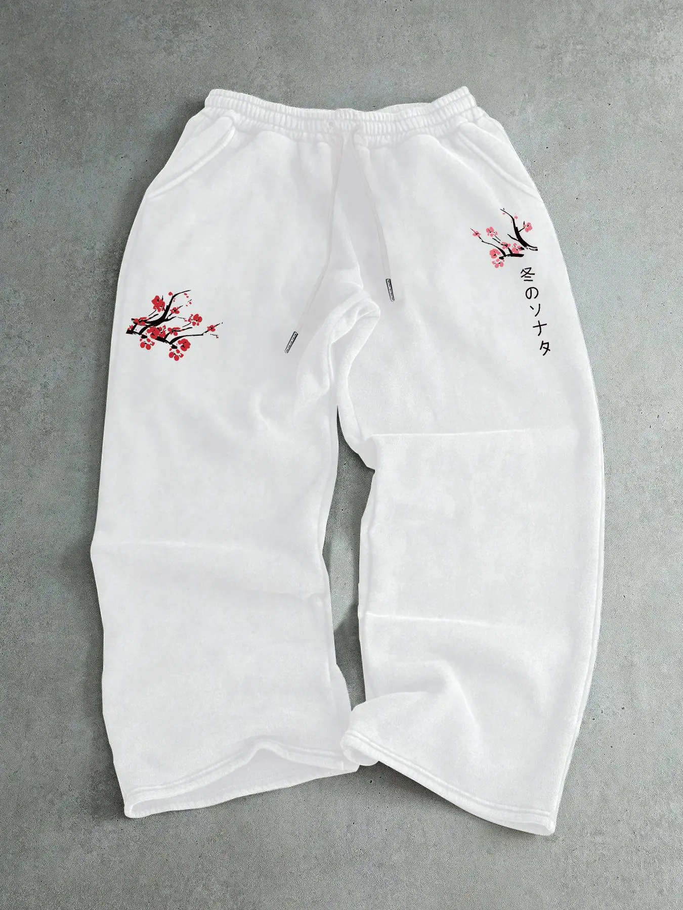 Men's Cherry Blossom Embroidery Sweatpants, Casual Sports Pants, Regular Fit Casual Athleisure Design Comfy Jogger Pants for Spring & Fall, Men's Trousers for Daily Wear