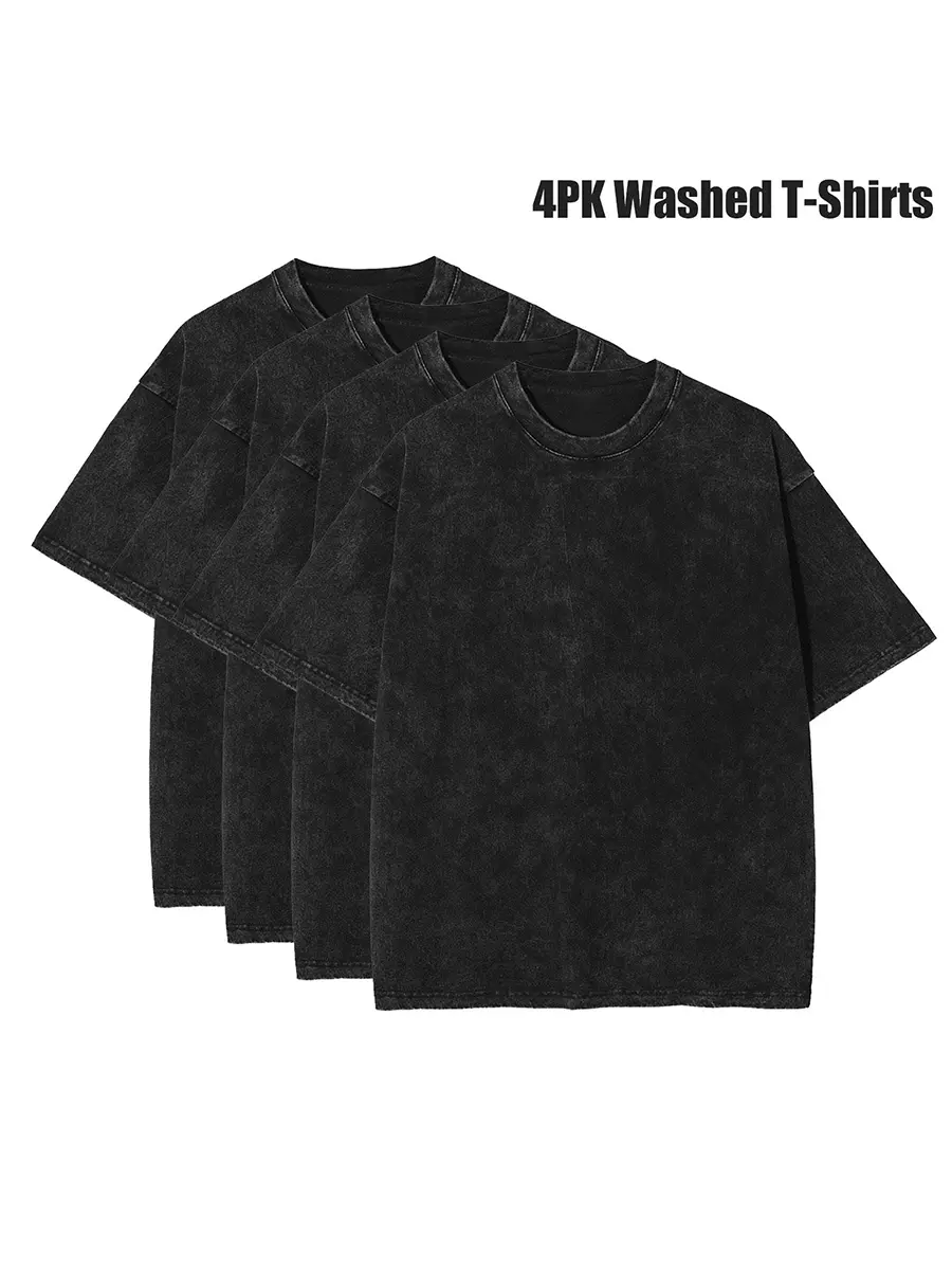 4 Pack Oversized Tshirts for Men Gym Vintage Heavyweight TShirts Cotton Workout Acid Wash Baggy Tees,loose,fashionable,teacher,viral,faith-based,america,casual Breathable Top
