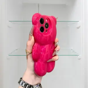 Rose Red 3D Bear Case! Niche Fashion Design Full Protection for iPhone 16 Pro Max/15/14/13/12