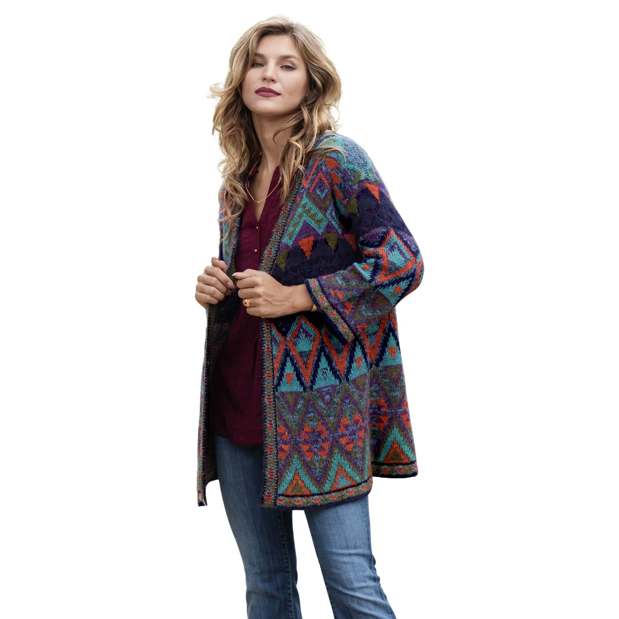 Novica Baby Alpaca Blend Cardigan, 'Chevere In Blue'