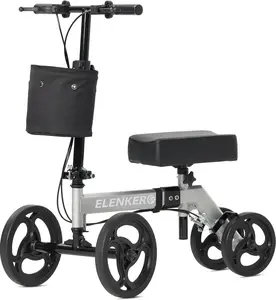 ELENKER Steerable Deluxe Knee Walker – 10″ All‑Terrain Wheels, Height‑Adjustable Medical Scooter for Foot & Ankle Injuries, Foldable Crutch Alternative with Hands‑Free Brake YF-9002A