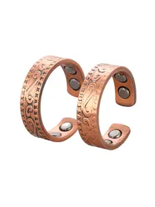 Men's 99.99% Pure Copper Magnetic Stacking Ring Set, 3800 Gauss Strength, Elegant Plant Pattern, All-Season Wear, Ideal Gift for Him, Stackable Rings