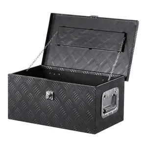 fathersdaygift VEVOR Heavy Duty Aluminum Truck Bed Tool Box, Stripes Plated Tool Box with Side Handle and Lock Keys, Storage Toolbox Chest Organizer for Trailer, Pickup, Truck Bed, RV, 20x12x9.5, Black