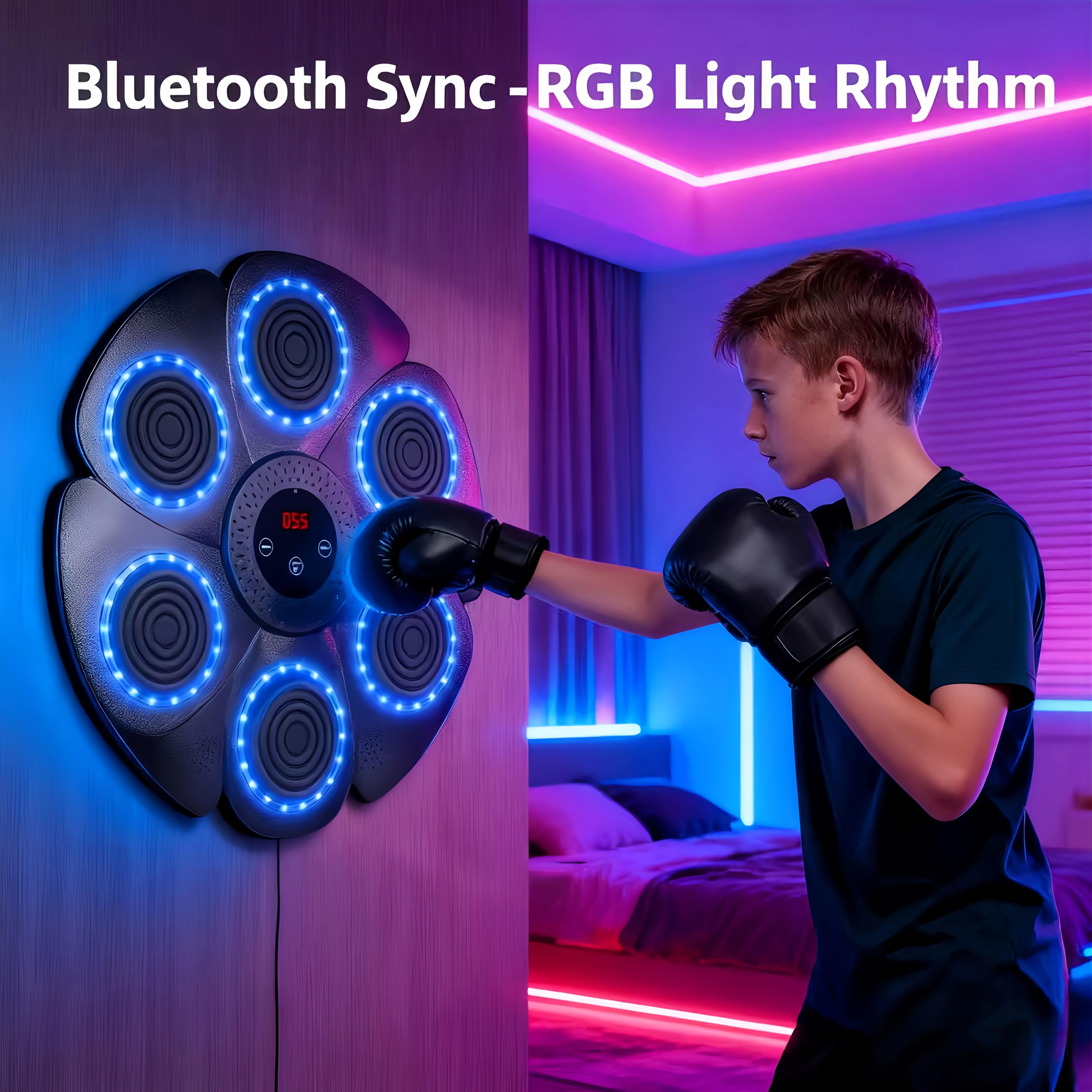 Smart Interactive Boxing Wall Pad with Wireless & USB Charging, Adjustable Height Punch Trainer, Multi-Game Modes Music Rhythm Training, Home Gym Equipment for Adults & Kids