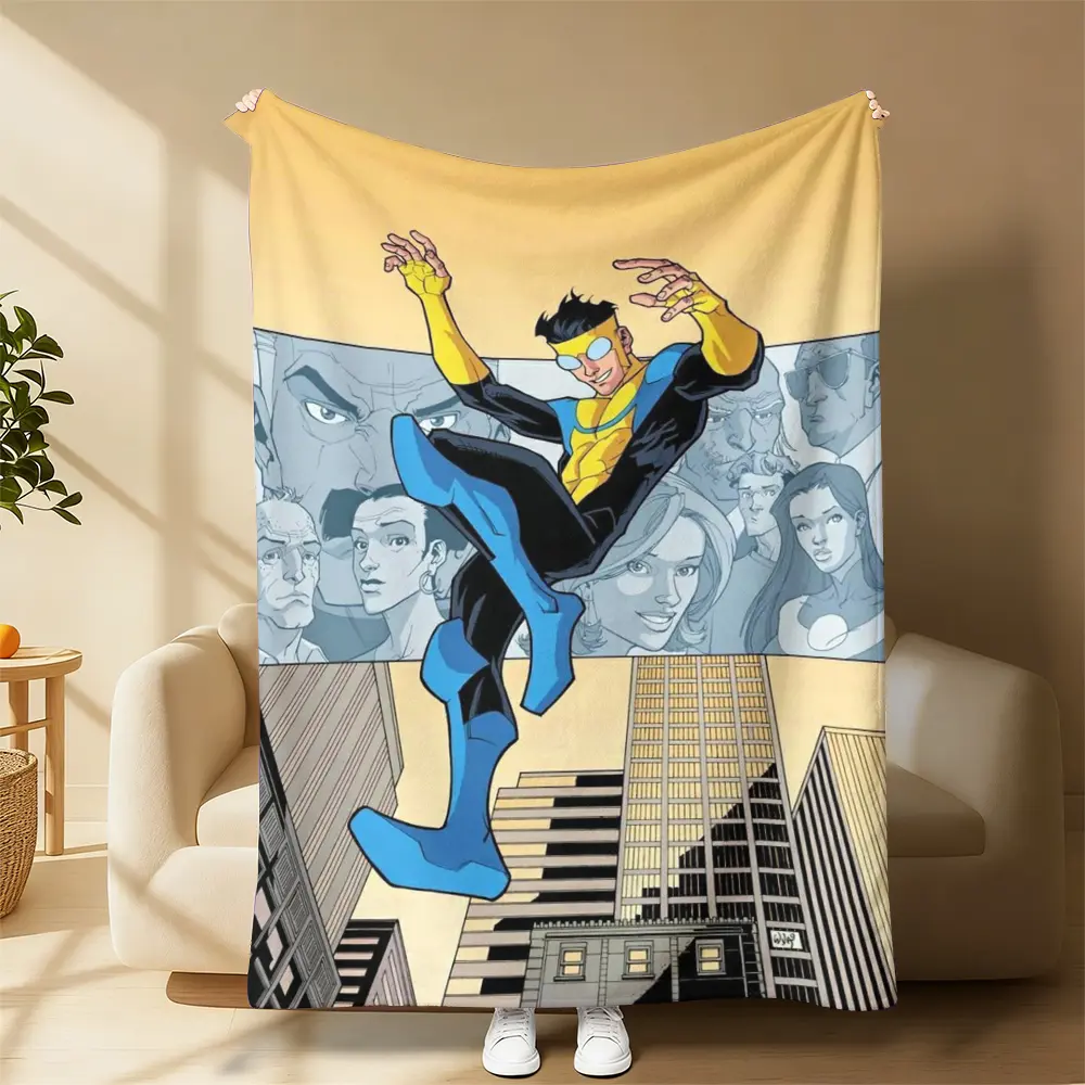 Invincible Mark Grayson Throw Blanket | Viral Comic City-Scene Art, Super Soft Flannel Blanket, Perfect Gift for Invincible Fans, Cozy Plush Throw for Sofa & Bed All-Season Cozy Blanket Ideal Birthday/Christmas Gift for Comic Lovers