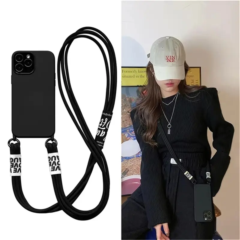 Cord Strap Lanyard Siliocne Phone Case For iPhone17 16 15 14 13 12 11 Pro Max 15 Plus Crossbody Necklace Phone Chain Cover Coque Cellphone Accessories Phone Accessories