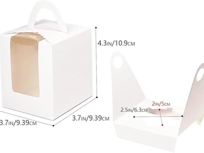 60 Pack White Cupcake Boxes – Individual Disposable Box with Clear Window, 3.7” Square x 4.3” Tall – Perfect for Bakery Packaging, Birthday Parties, Cookie Exchange outdoorfun