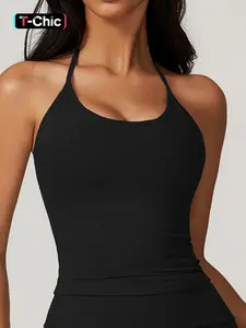 Women's Solid Backless Halter Neck Sports Vest, Casual Breathable Tight-fitting Sleeveless Sports Top for Yoga Gym Workout, Ladies Sportswear Clothing for Indoor Outdoor Wear, Breathable Workout Tops, Athletic Activewear