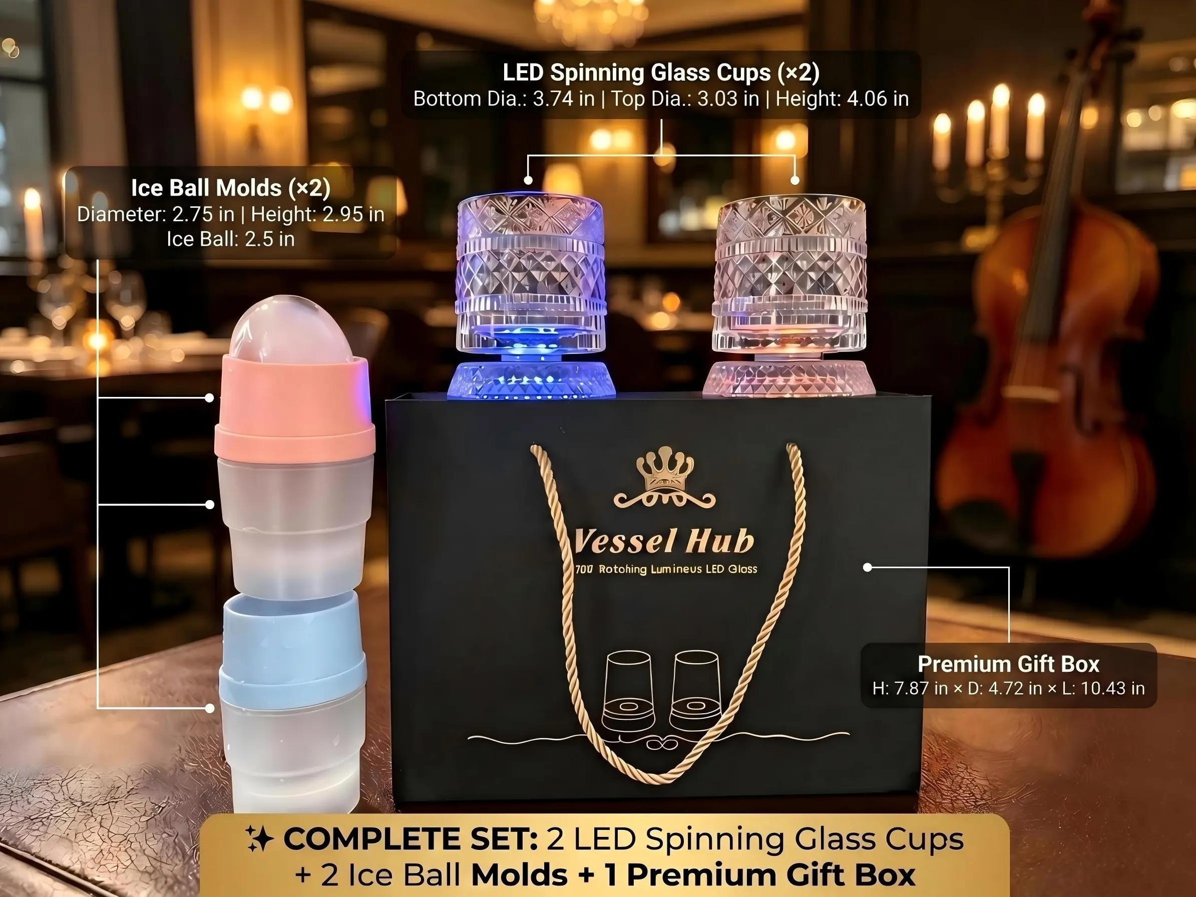 360° Spinning LED Whiskey Glass Set | Light Up Your Nights（Premium Gift Set ）MUGBLUEEGG