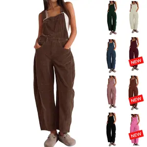 SCUSTY Corduroy Overalls for Women Barrel Wide Leg Bib Corduroy Pants Women Adjustable Romper Jumpsuit with Pockets Overallsgirl Womenswear