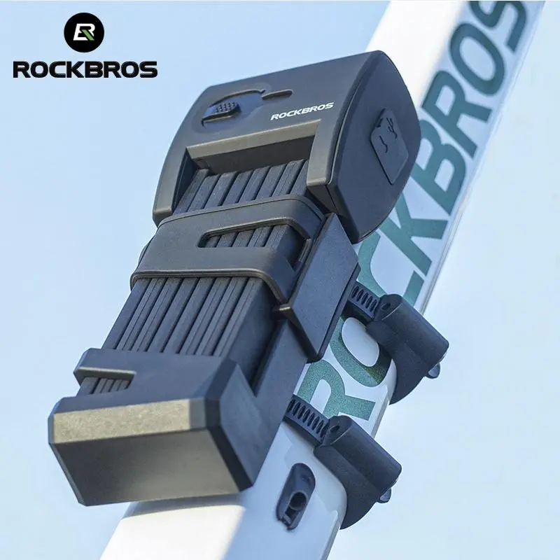 ROCKBROS Smart Fingerprint Folding Bike Lock - Heavy-Duty Anti-Theft Lock with Compact Form, Storage Box and Key for Cycling Sports & Outdoor Use