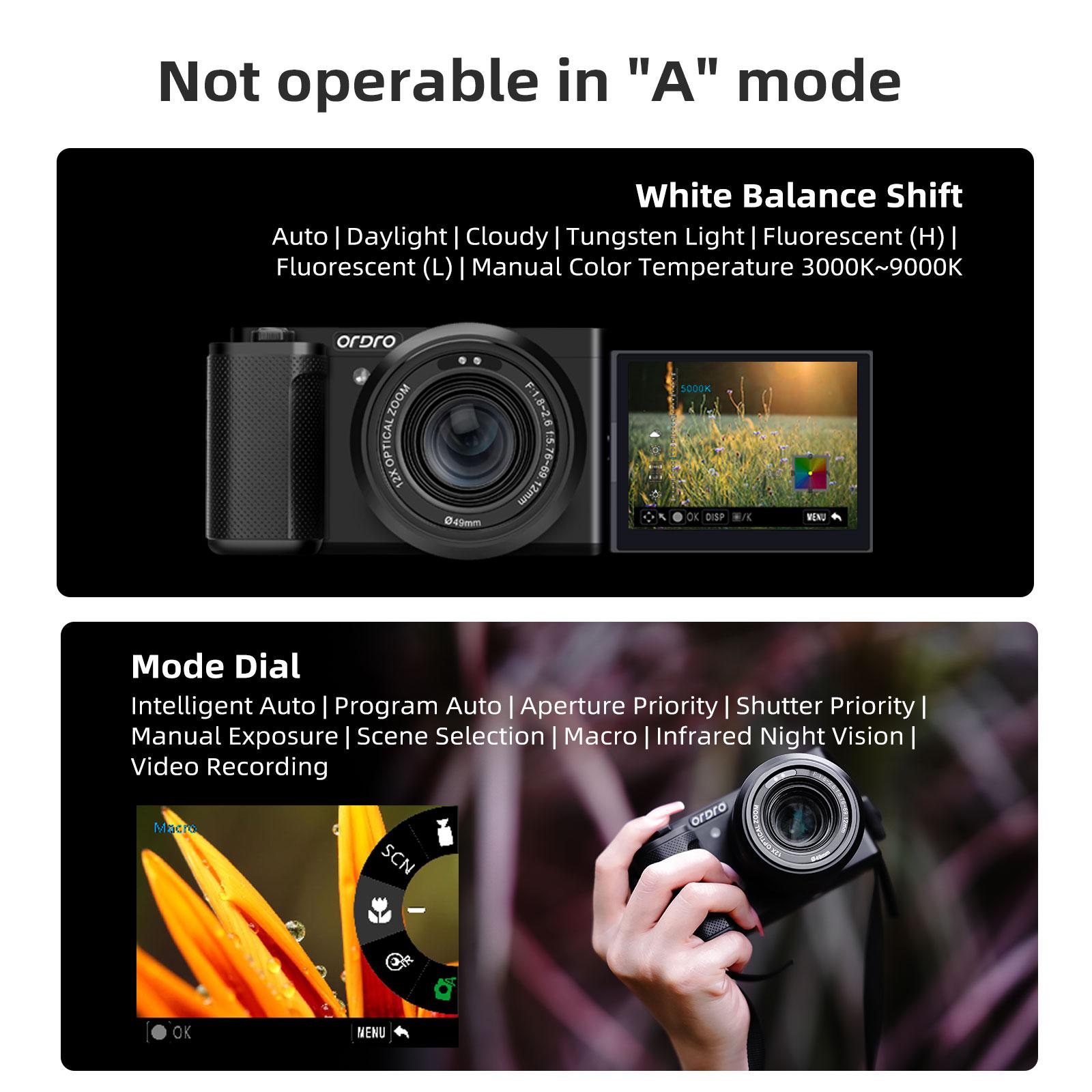 ORDRO G730 Digital Video Camera for Photography,Autofocus AF/MF Point and Shoot Vlogging Camera,12X Optical Zoom 3.2” 270°LCD Flip Screen