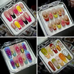 [FASH SALE UP TO 60%] Spring Bloom Coffin Press-On Nails, Floral Accents, Glossy Handmade Nail Art for Spring Outfits, Dates, Daily Wear, Luxury Handmad Nails, Gifts for Her